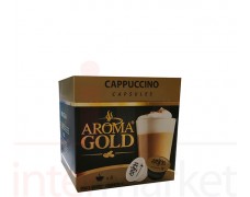Maltos skrudintos kavos ir nugriebto pieno miltelių kapsulės su cukrumi Aroma Gold Cappucino 186,4 g